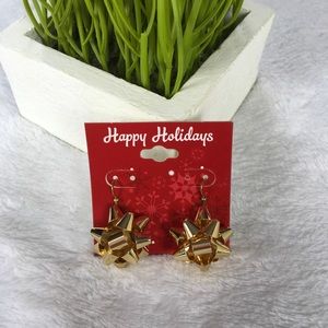 Christmas Bow Earrings Metal Gold Color New